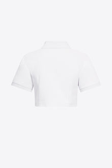 Crystal Heart Cutout Cropped Polo | White