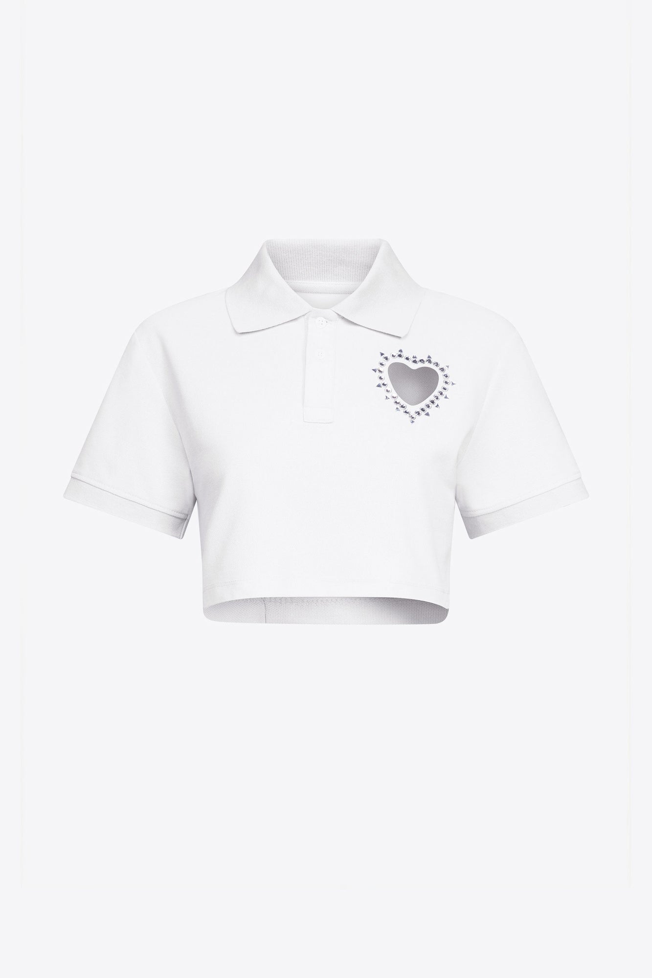 Crystal Heart Cutout Cropped Polo | White