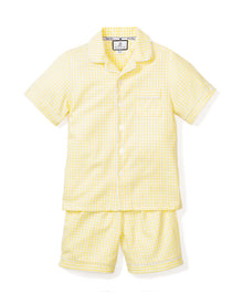 Kid's Twill Pajama Short Set | Yellow Gingham