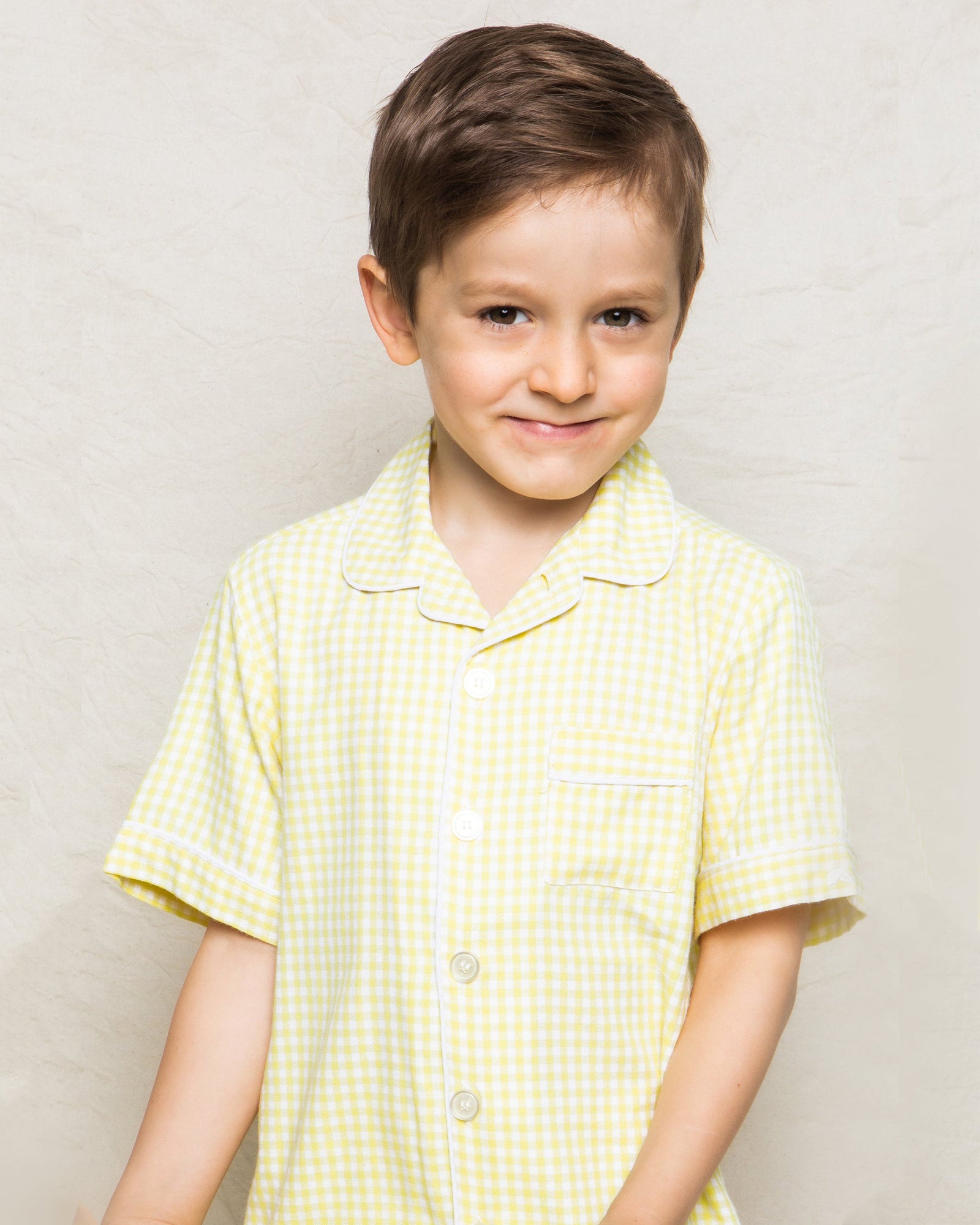 Kid's Twill Pajama Short Set | Yellow Gingham