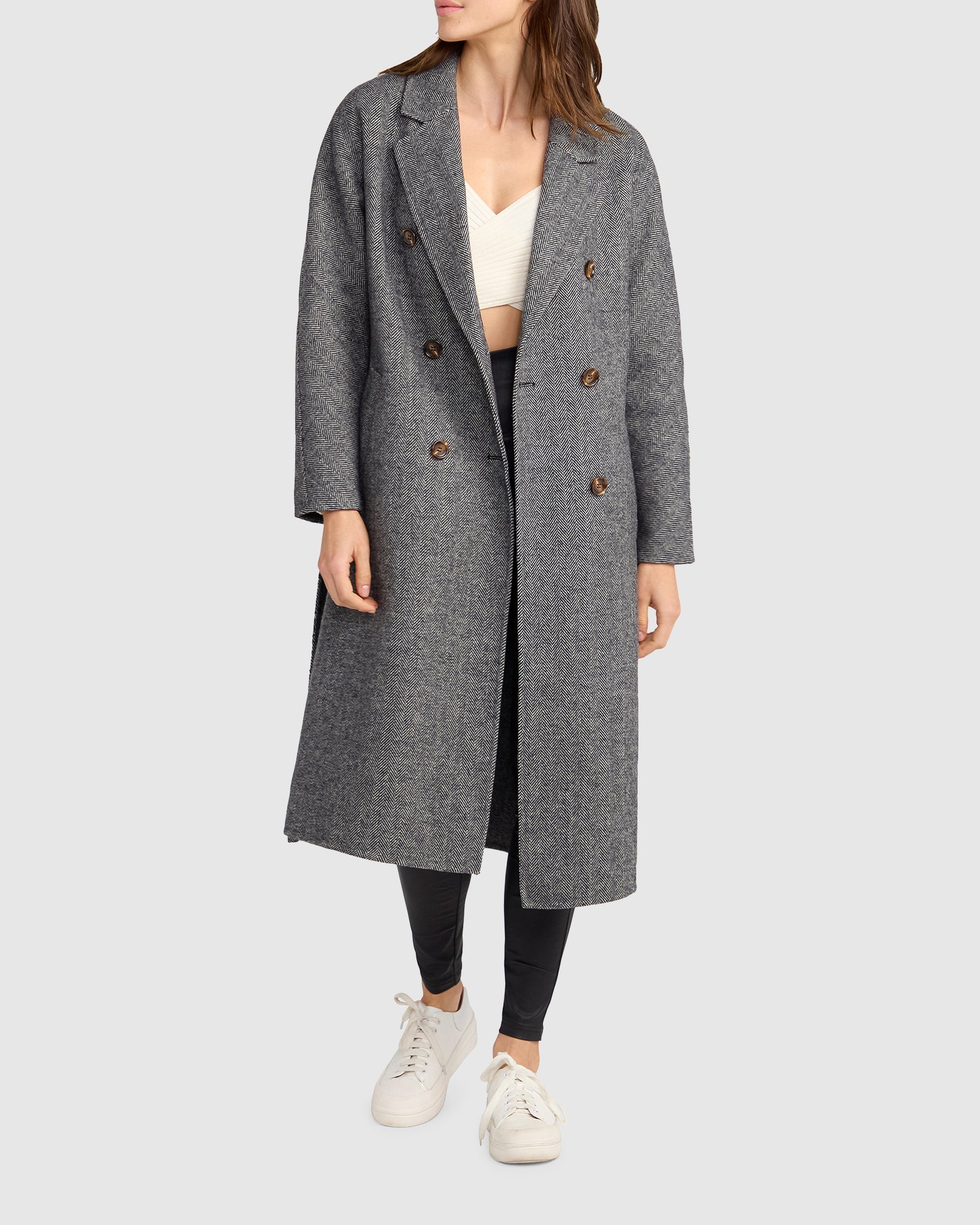 Women | Standing Still Wool Blend Belted Coat | Charcoal