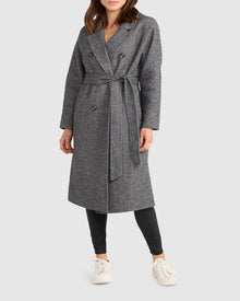 Women | Standing Still Wool Blend Belted Coat | Charcoal
