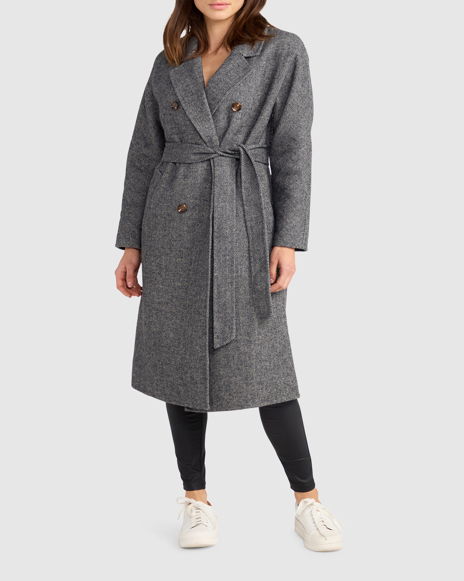 Women | Standing Still Wool Blend Belted Coat | Charcoal