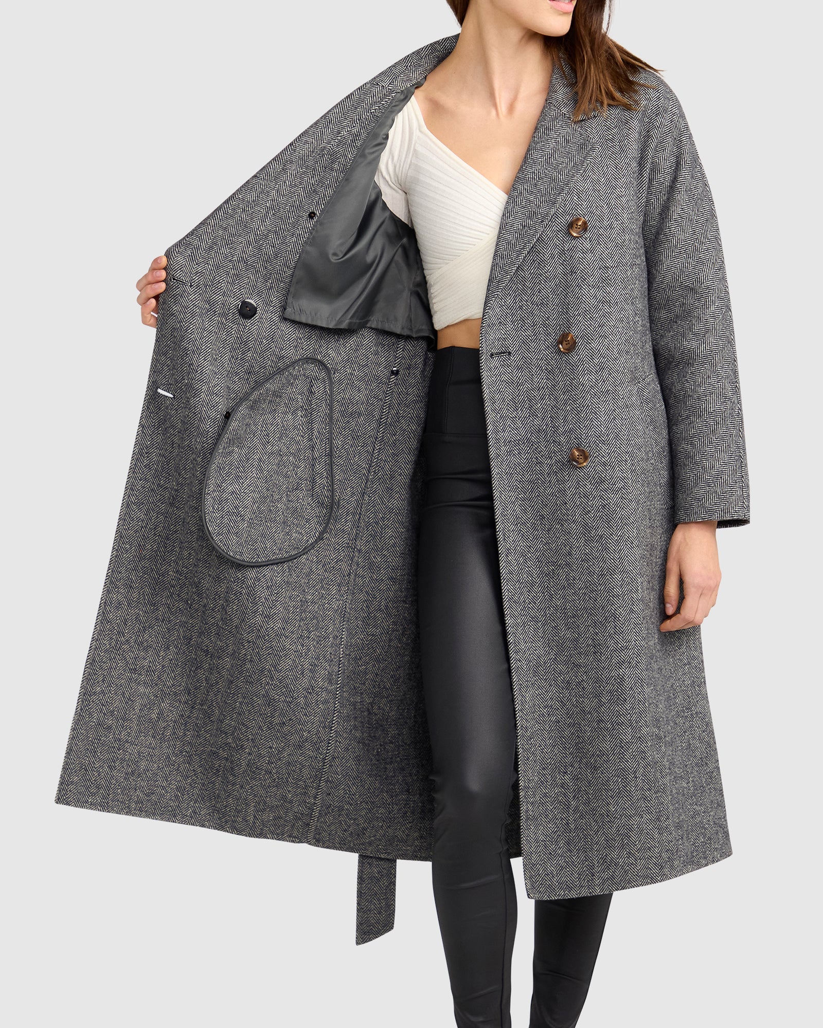 Women | Standing Still Wool Blend Belted Coat | Charcoal