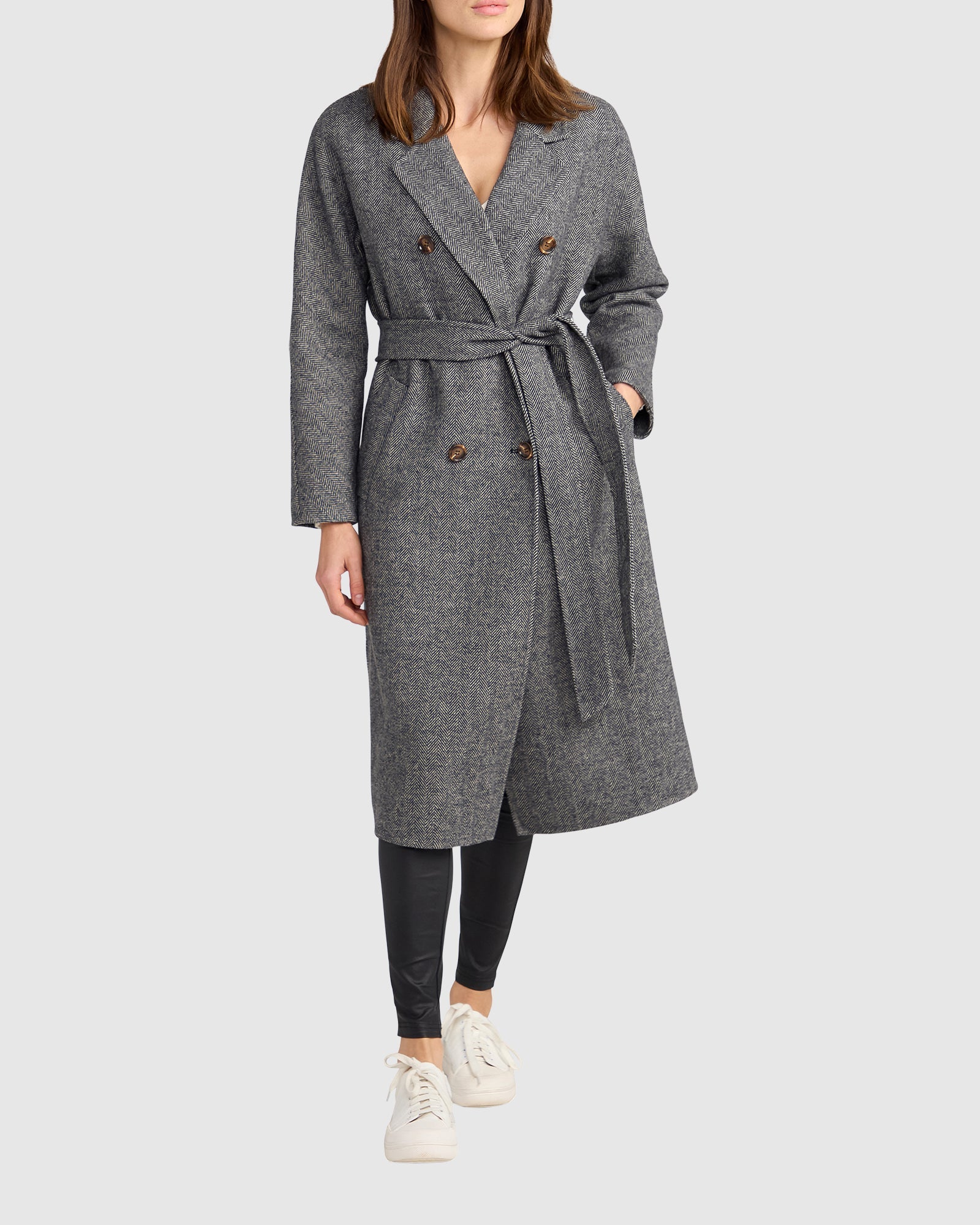 Women | Standing Still Wool Blend Belted Coat | Charcoal