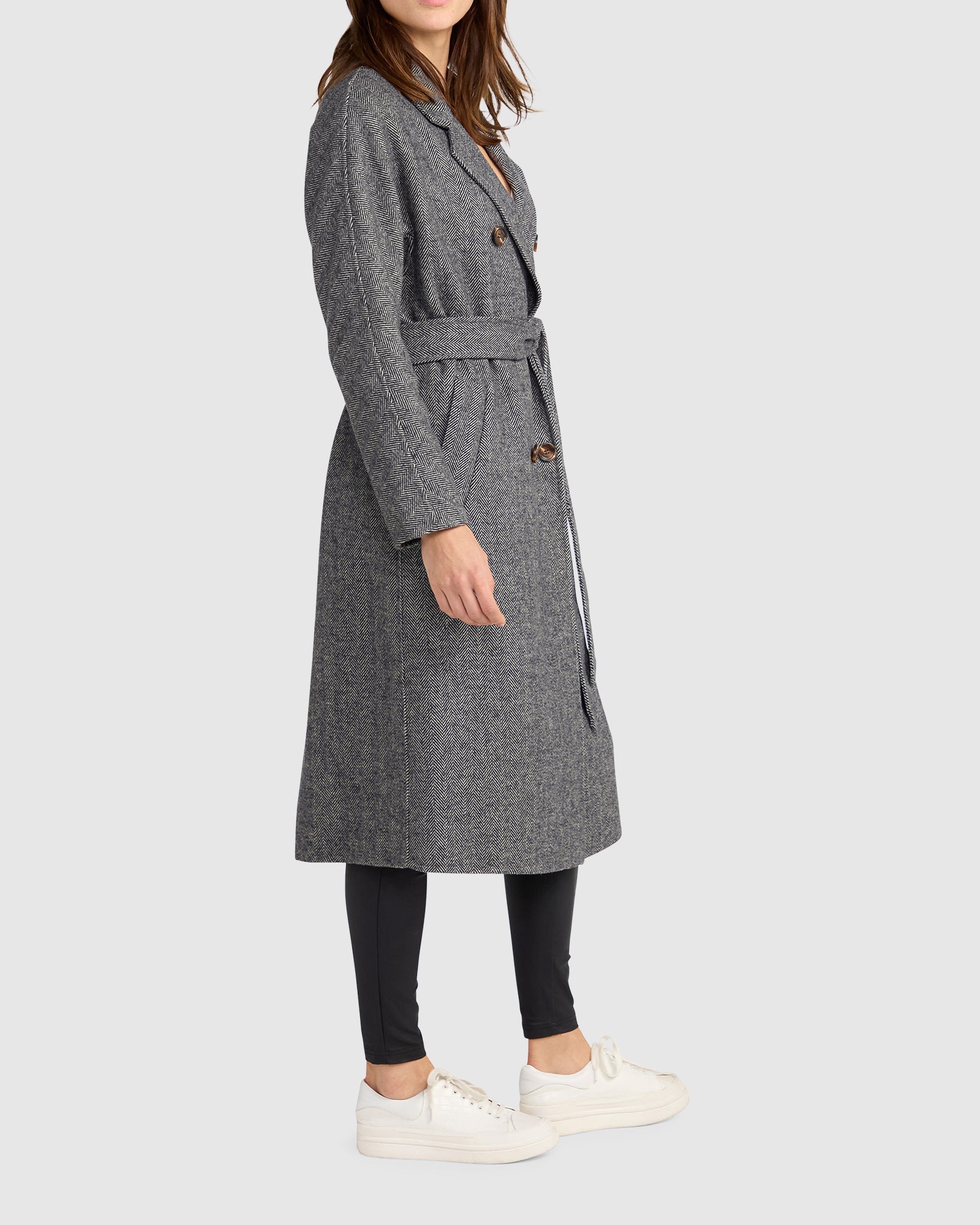 Women | Standing Still Wool Blend Belted Coat | Charcoal