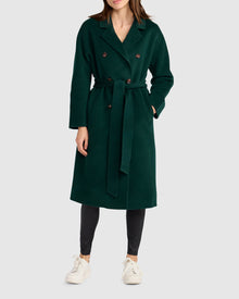 Women | Standing Still Wool Blend Belted Coat | Dark Green