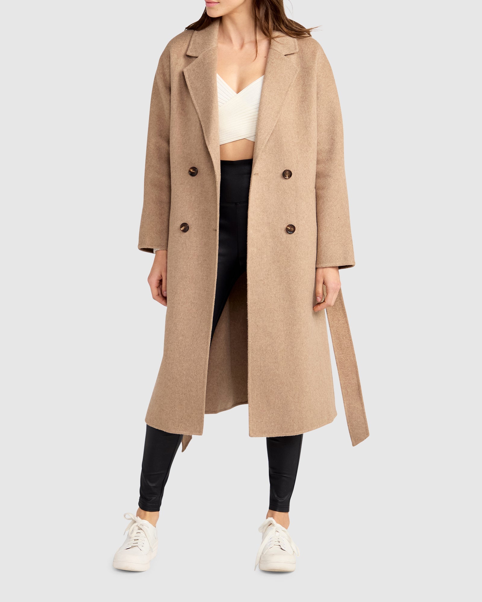 Women | Standing Still Wool Blend Belted Coat | Oat