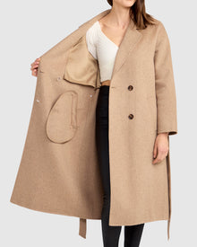 Women | Standing Still Wool Blend Belted Coat | Oat