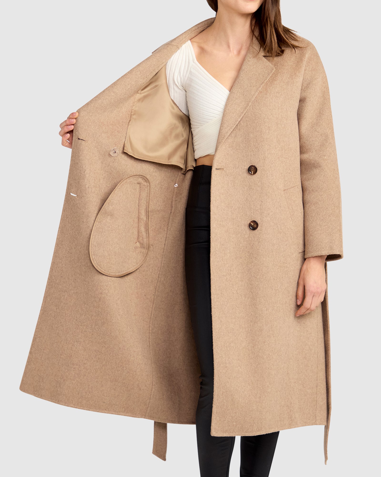Women | Standing Still Wool Blend Belted Coat | Oat