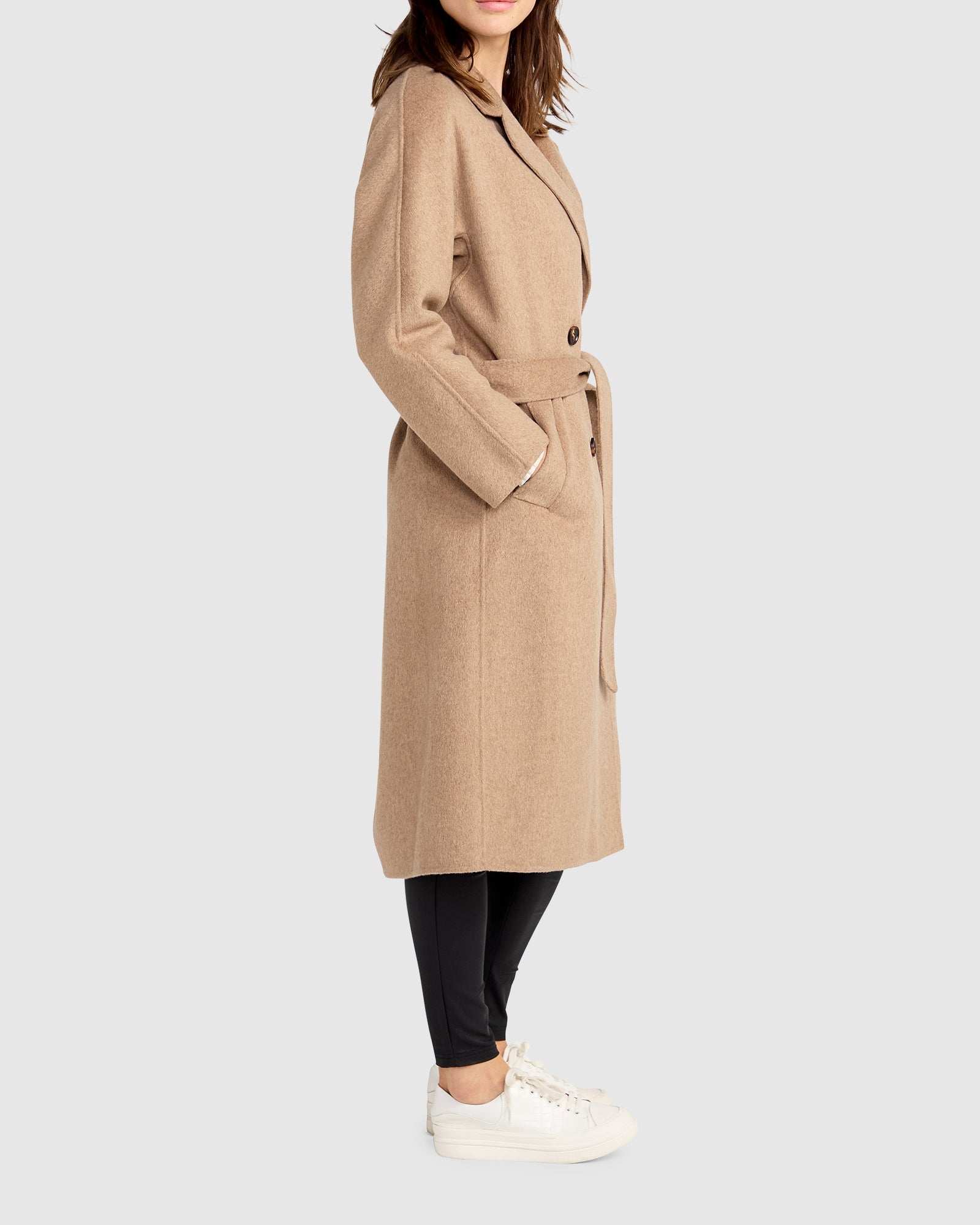 Women | Standing Still Wool Blend Belted Coat | Oat