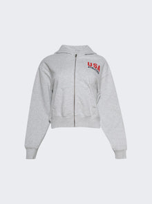 Women | Sporty & Rich | Usa Athletics Cropped Zip Hoodie Heather And Red | Grey