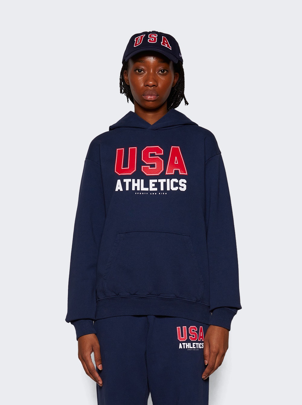 Women | Sporty & Rich | Usa Athletics Hoodie Navy And Red | Blue