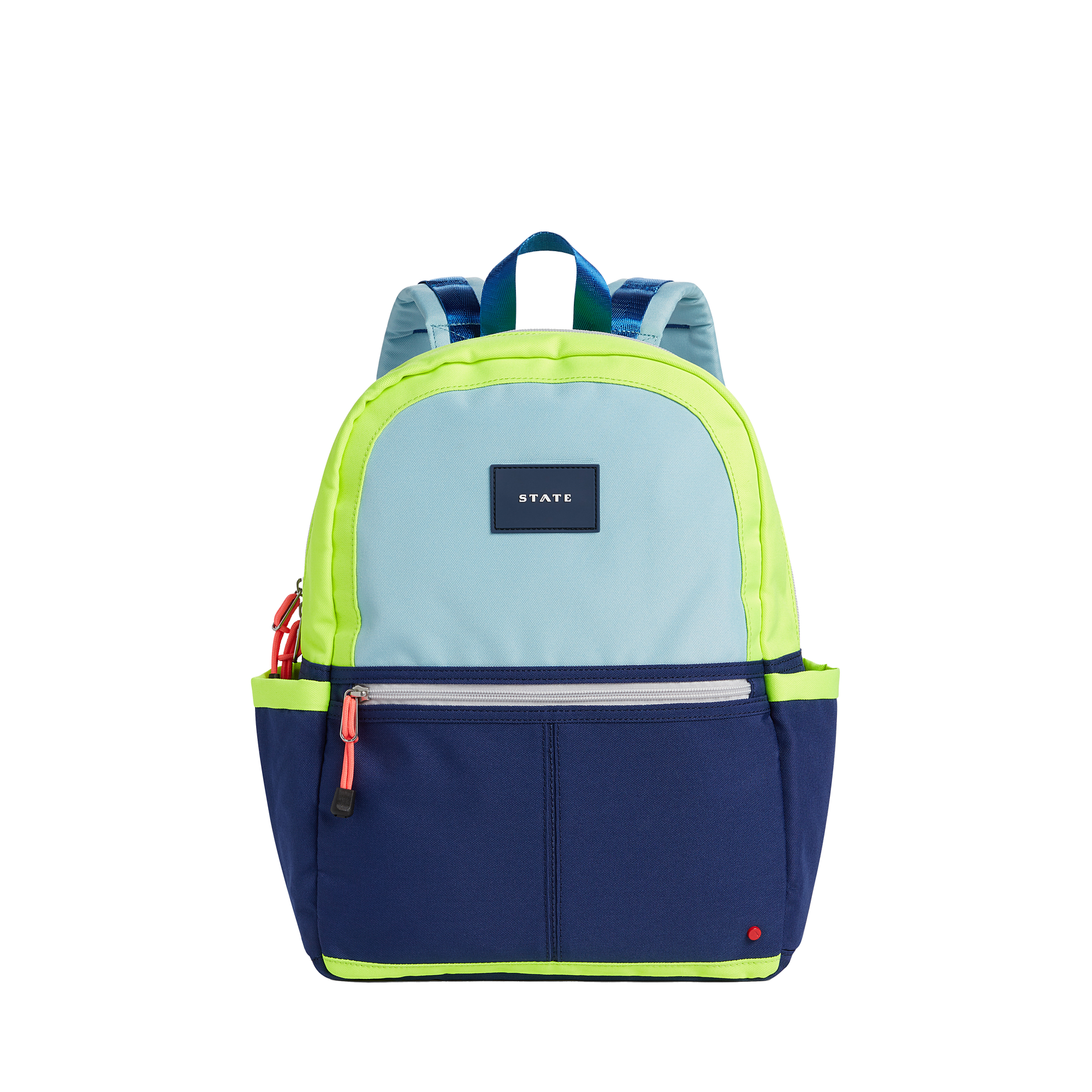 state bags kane kids travel backpack polyester canvas navy/neon front view click to zoom