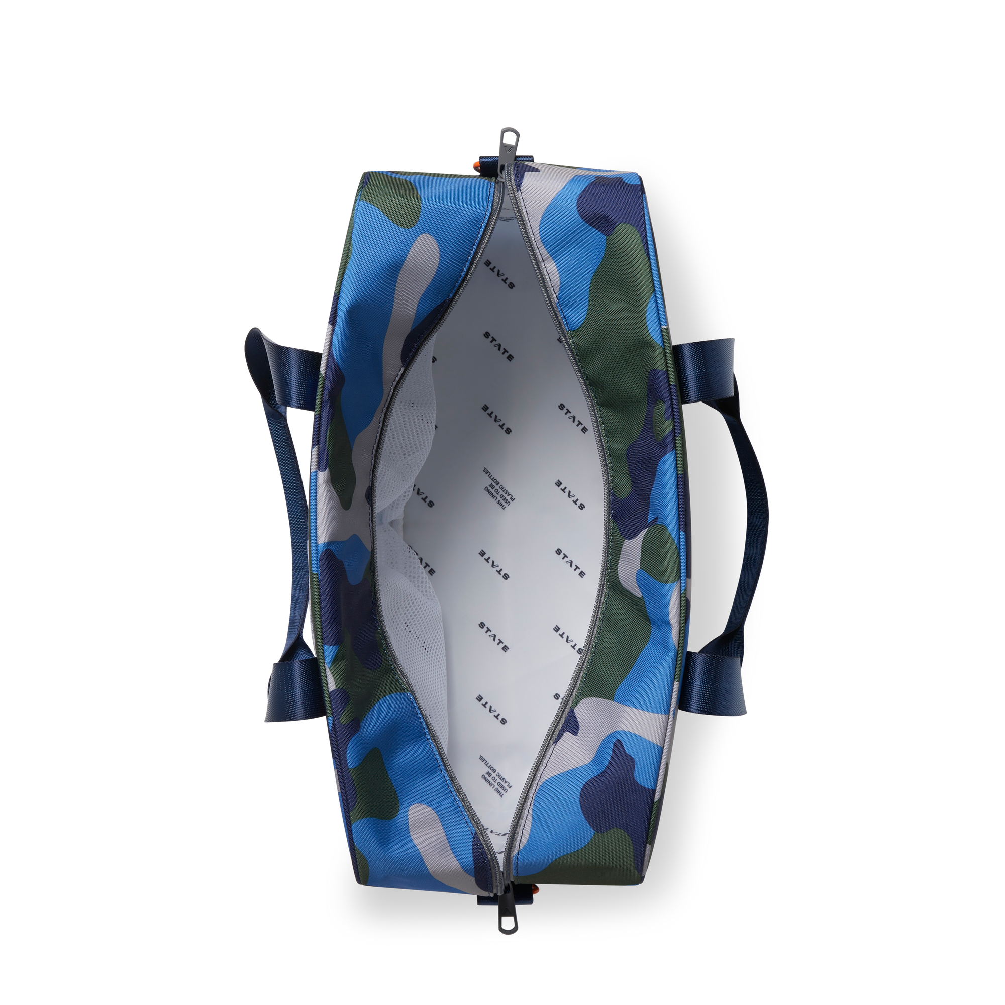 state bags rockaway duffle polyester canvas camo interior overhead view click to zoom