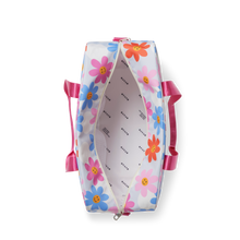 state bags rockaway duffle recycled polyester canvas daisies interior overhead view click to zoom