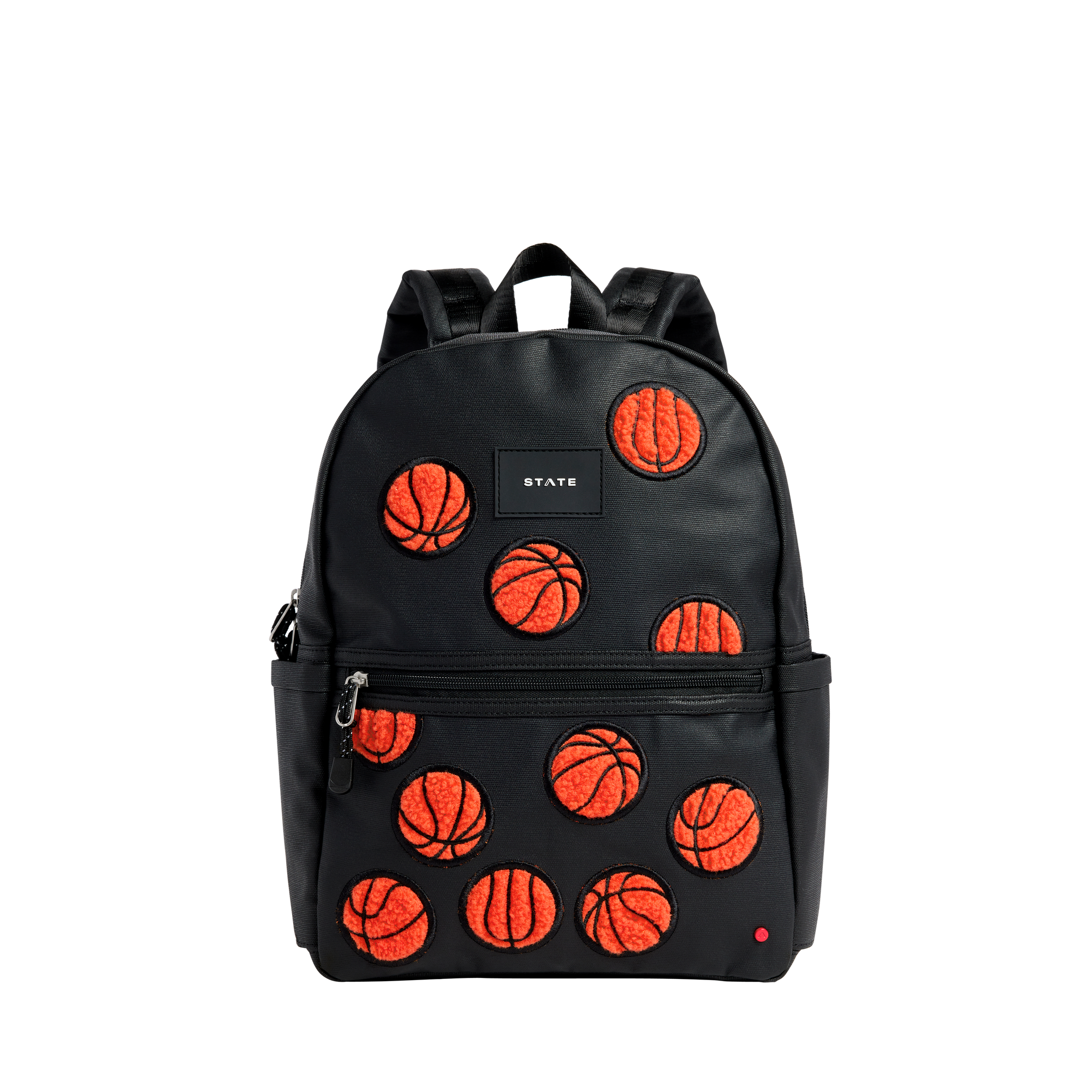 STATE Bags Kane Kids Backpack Coated Canvas Fuzzy Basketballs Front View Click to Zoom