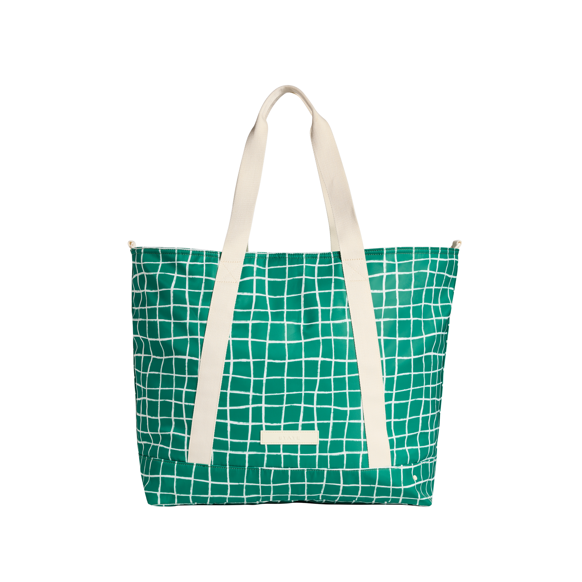 STATE Bags Graham XL Tote Nylon Green Check Front View Click to Zoom