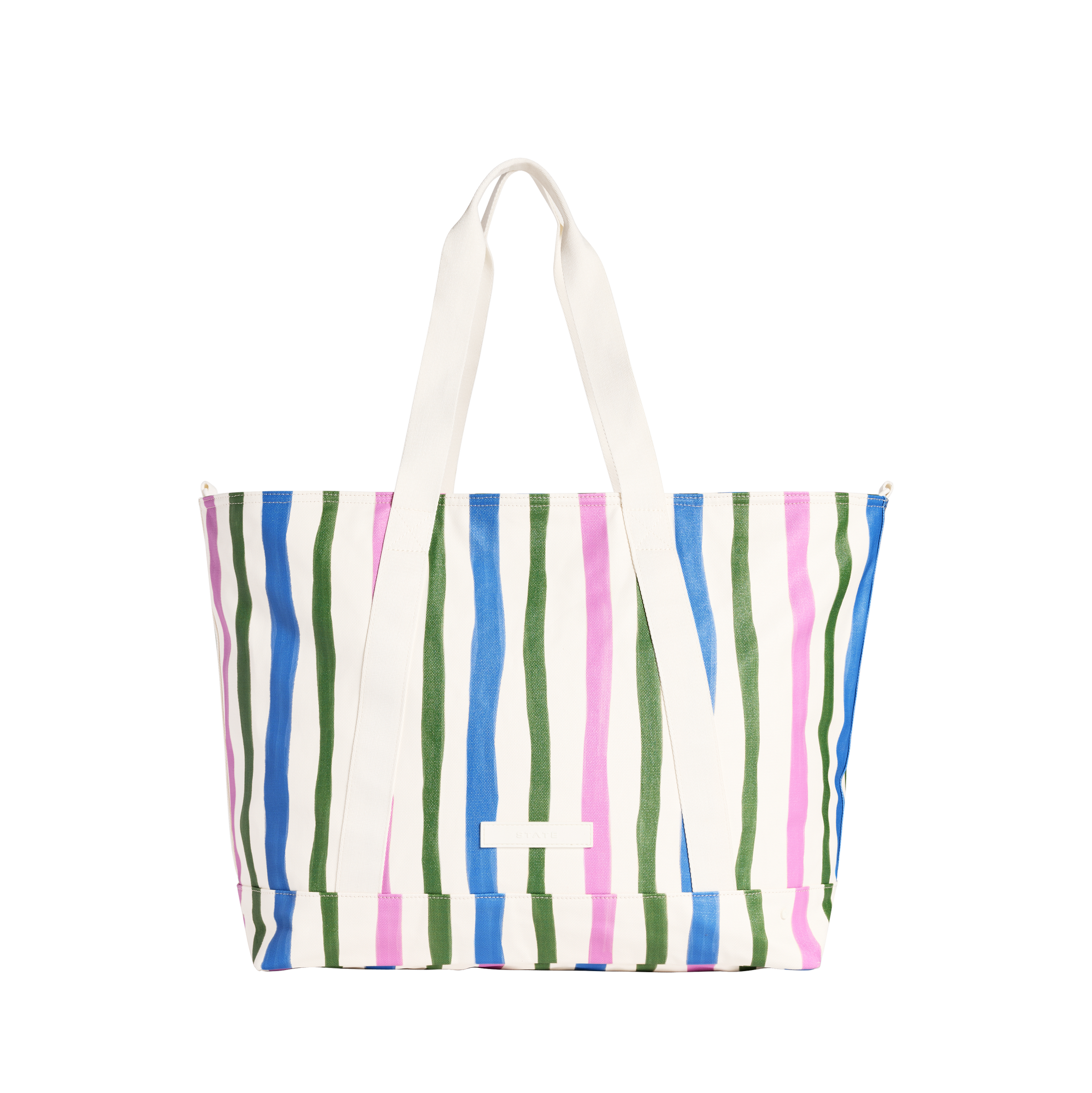 STATE Bags Graham XL Tote Recycled Cotton Canvas Stripes Front View Click to Zoom