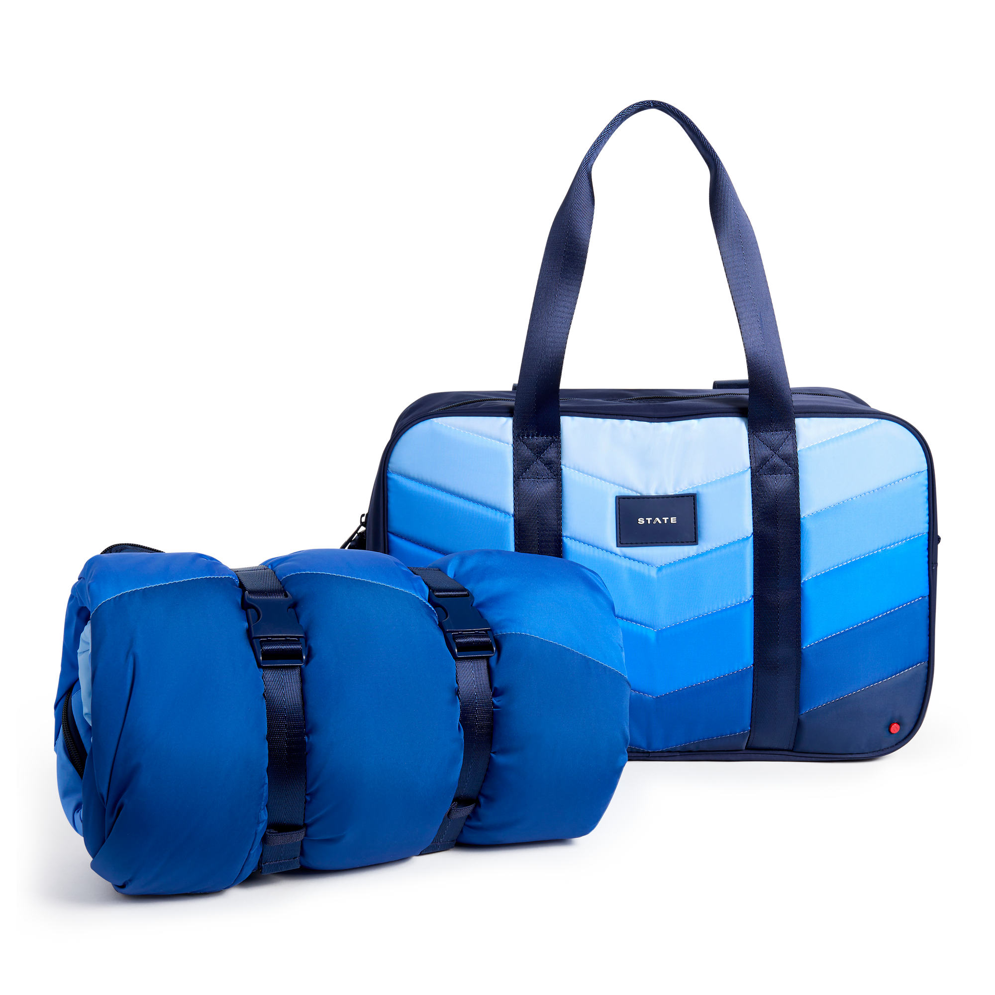 STATE Bags Redwood Sleeping Bag and Rockaway Blue Chevron Front View Click to Zoom