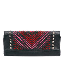 Balmain | Pre-Owned Leather Studded Foldover Clutch | Blue/NavyRed