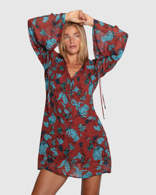 Women | Star Eyes Mini Dress | Flora Burgundy Print
