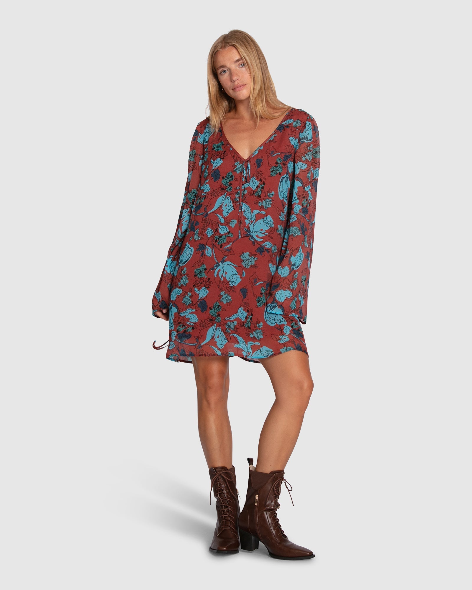 Women | Star Eyes Mini Dress | Flora Burgundy Print