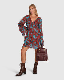 Women | Star Eyes Mini Dress | Flora Burgundy Print