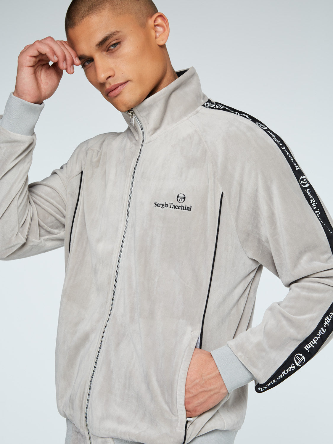 Men | Logo Velour Track Jacket | Quiet Gray