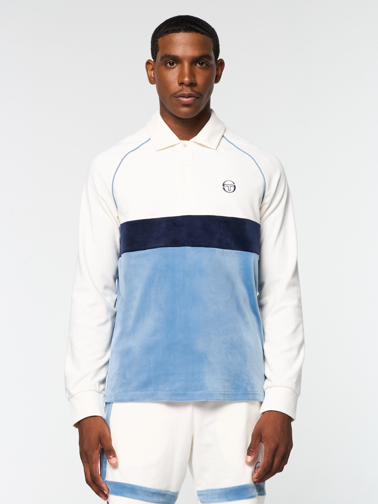 Men | Noci Velour Long Sleeve Polo | Gardenia