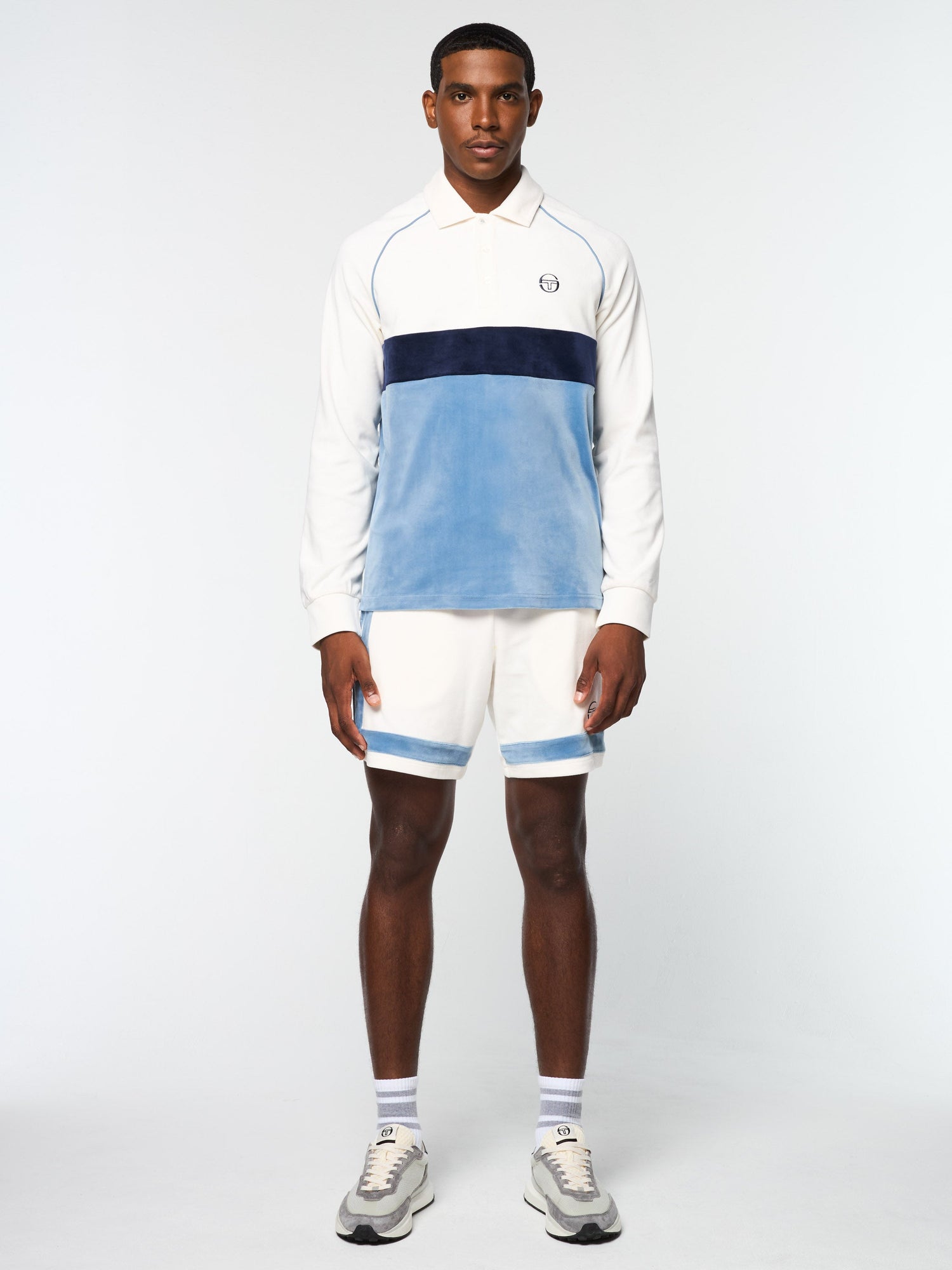 Men | Noci Velour Long Sleeve Polo | Gardenia