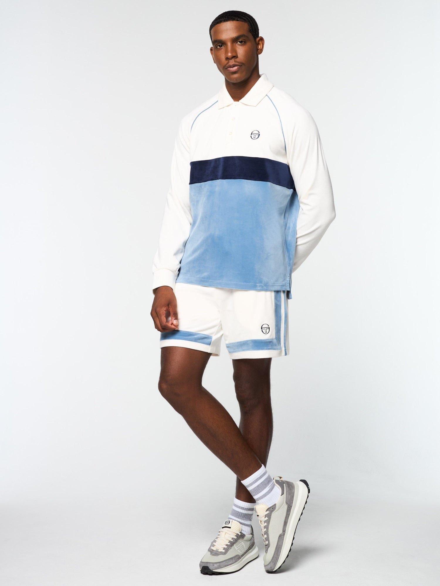Men | Noci Velour Long Sleeve Polo | Gardenia