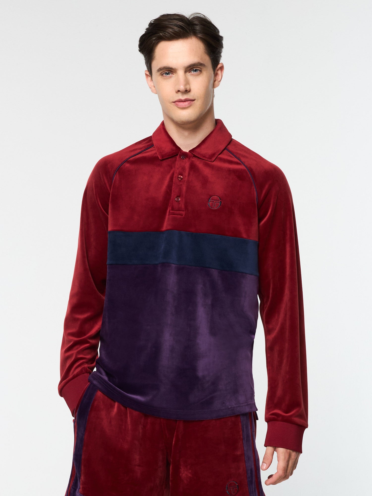 Men | Noci Velour Long Sleeve Polo | Sun Dried Tomato