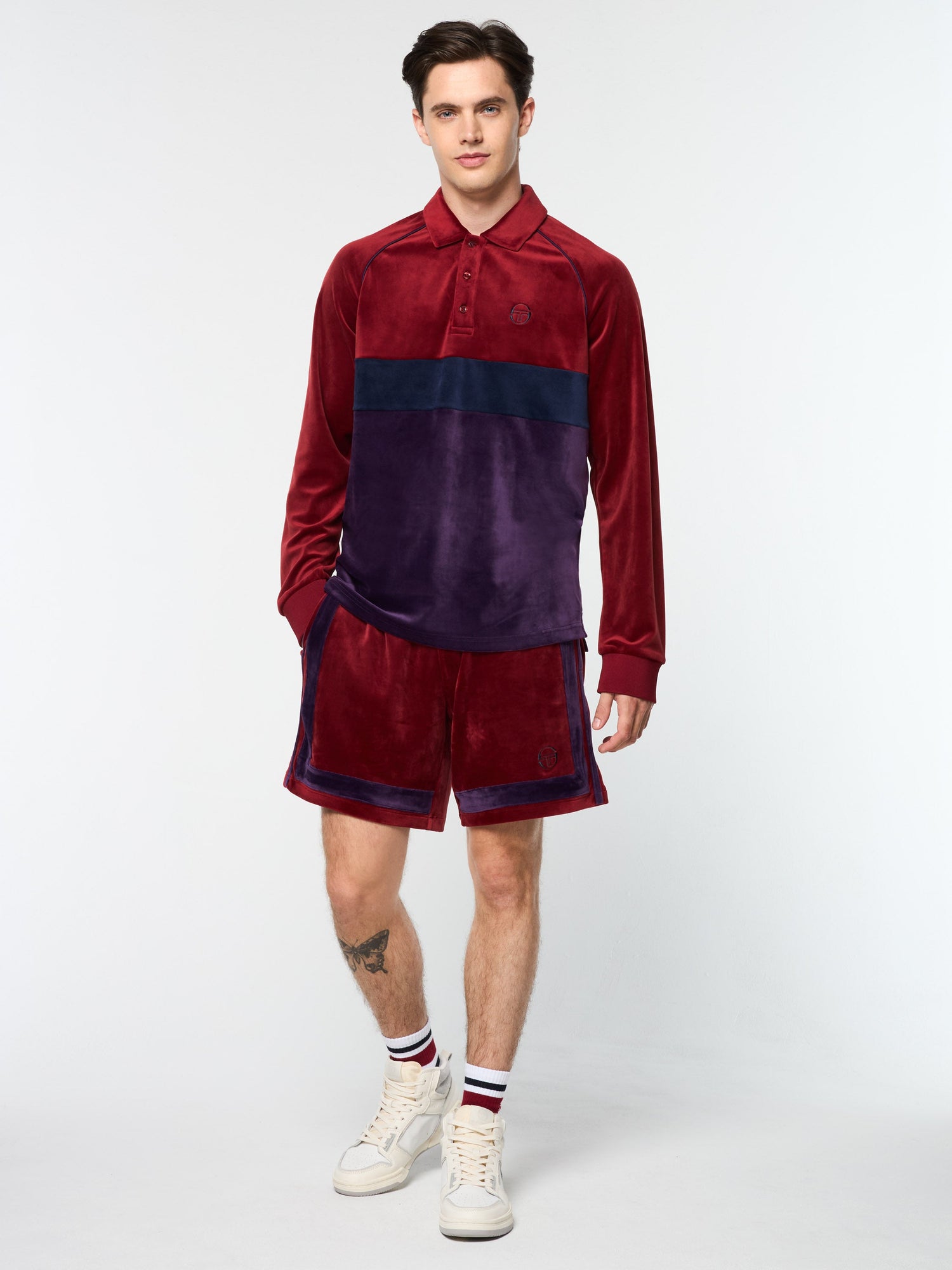 Men | Noci Velour Long Sleeve Polo | Sun Dried Tomato