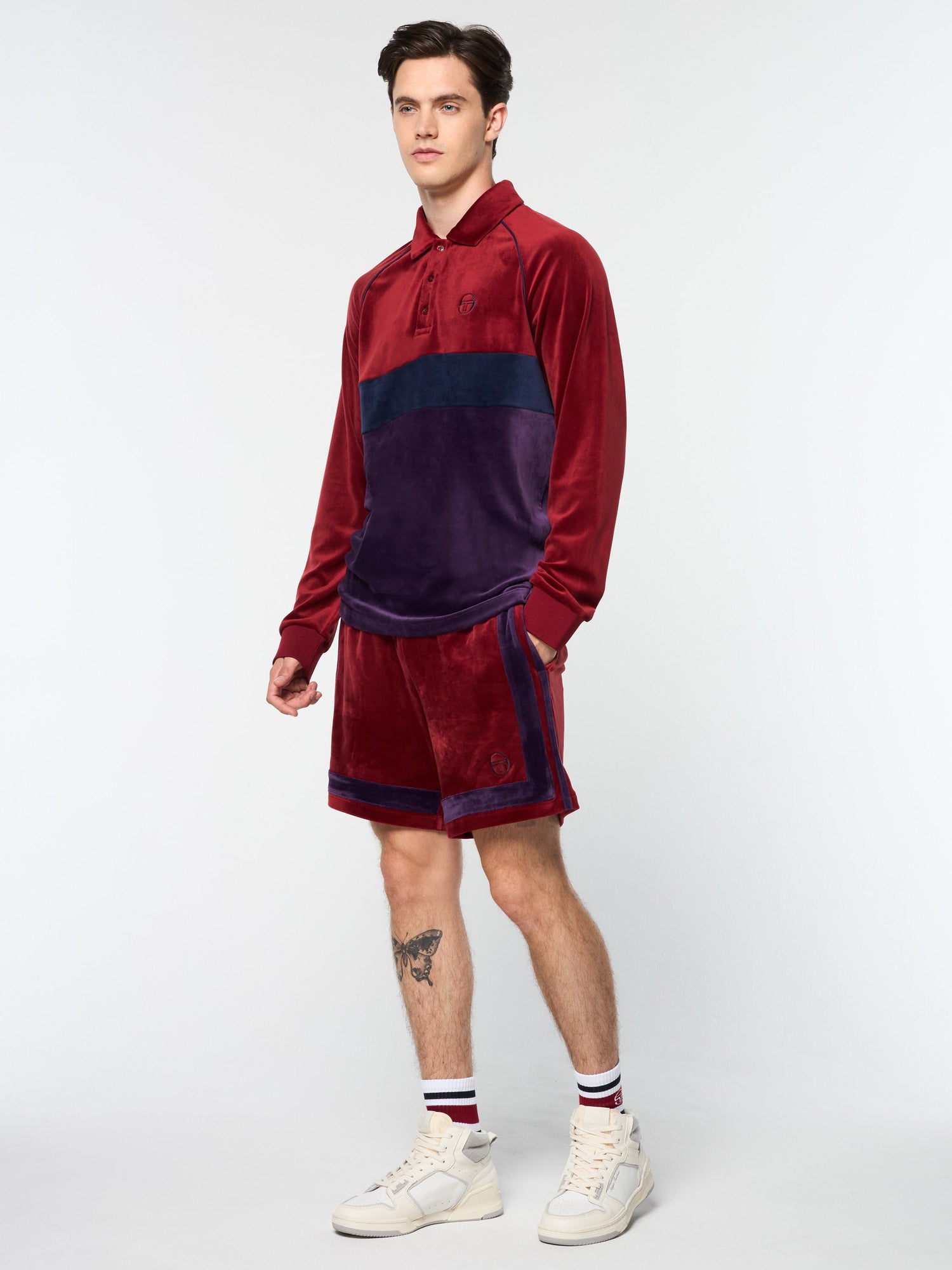Men | Noci Velour Long Sleeve Polo | Sun Dried Tomato