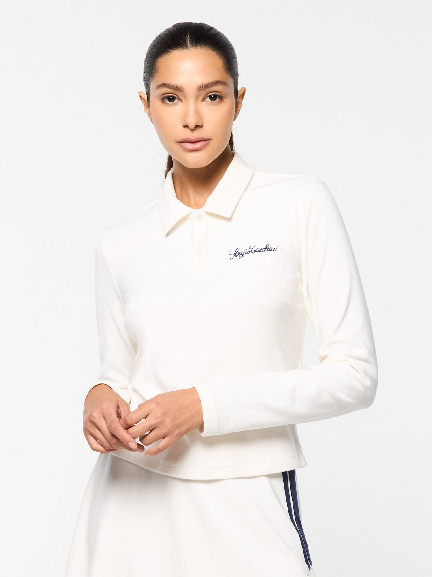 Women | Veneto Velour Long Sleeve Polo | Gardenia
