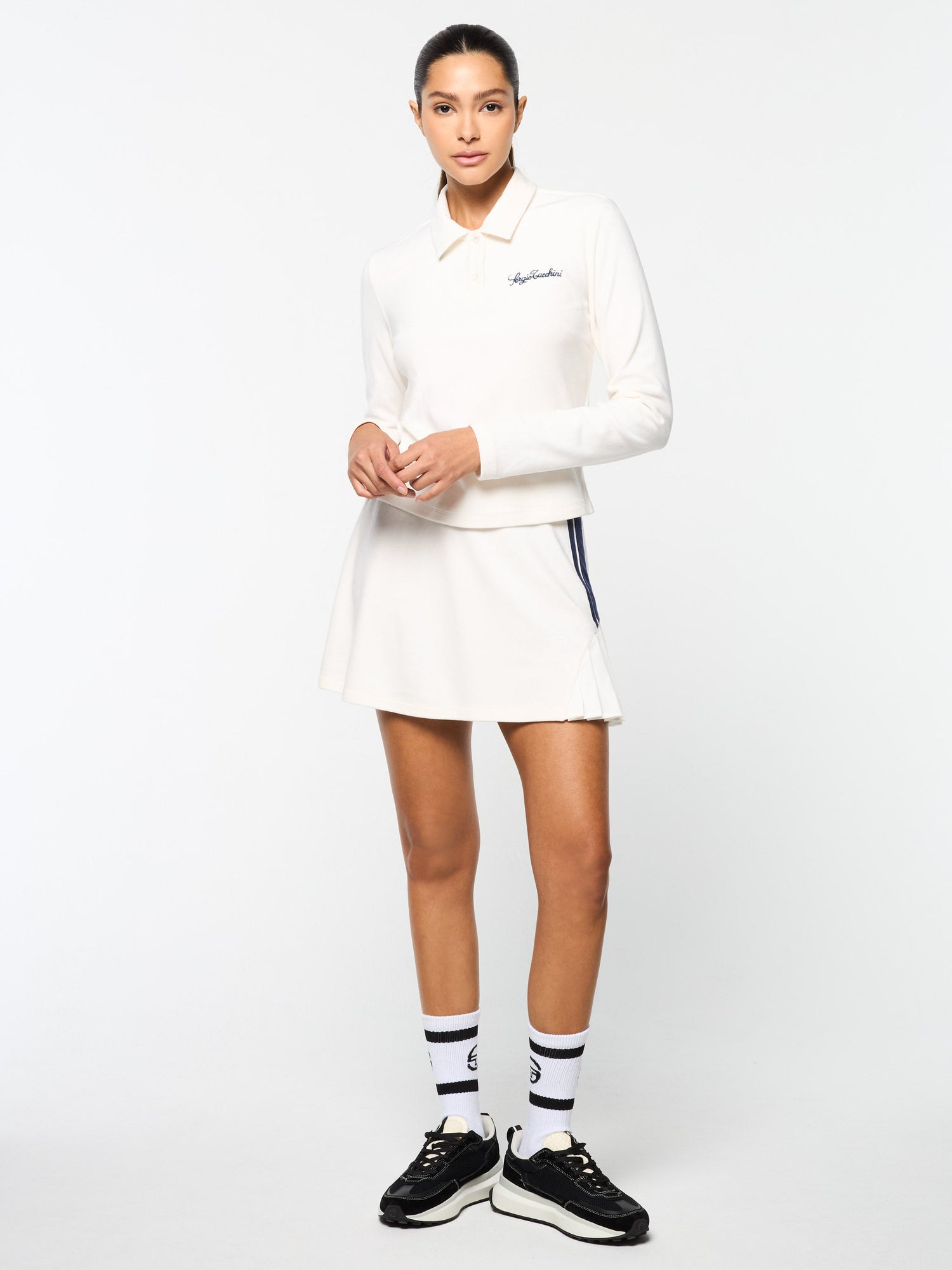 Women | Veneto Velour Long Sleeve Polo | Gardenia