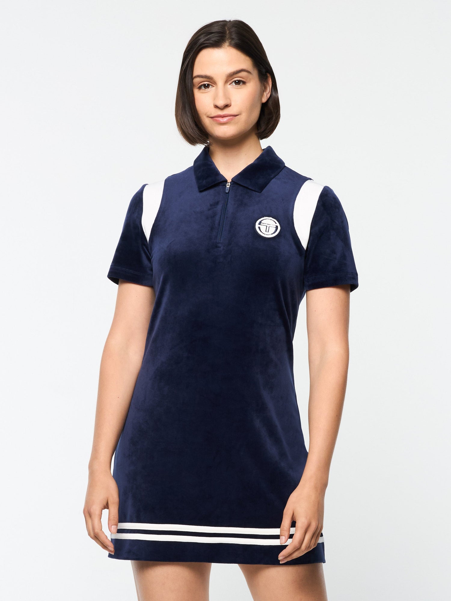 Women | Veneto Velour Polo Mini Dress | Maritime Blue