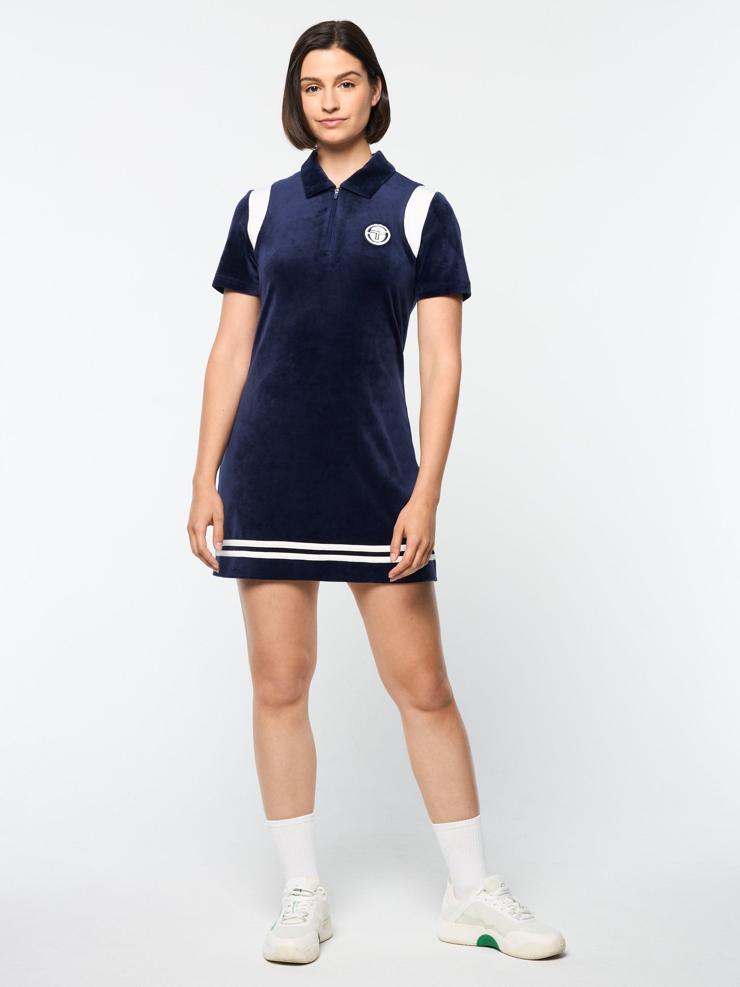 Women | Veneto Velour Polo Mini Dress | Maritime Blue