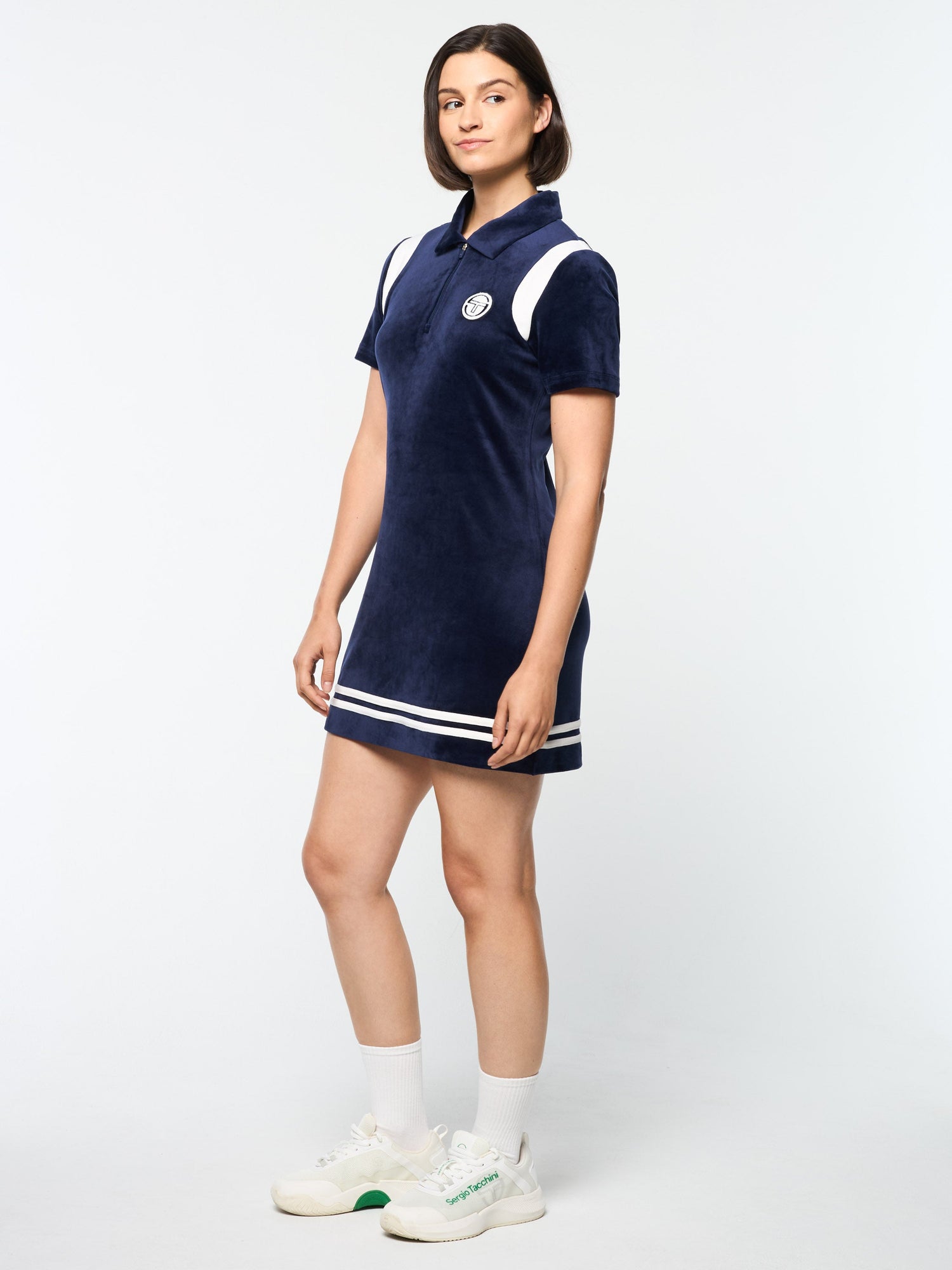 Women | Veneto Velour Polo Mini Dress | Maritime Blue