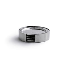 Striations Coasters in Holder | Silver-Plated Stainless Steel | Set of 4 & Holder