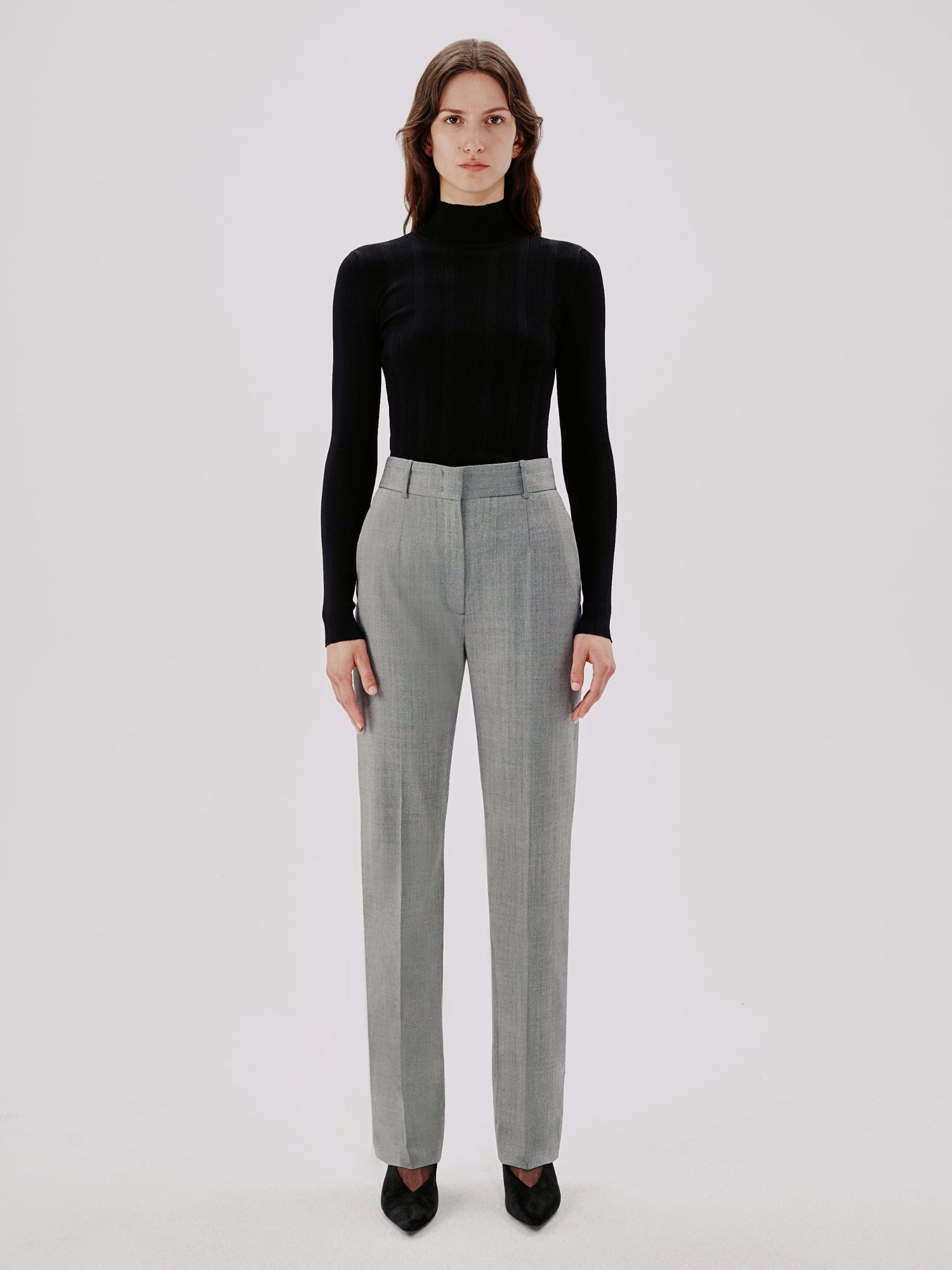 Another Tomorrow Straight Leg Trouser in Black – Wool Women's Trousers