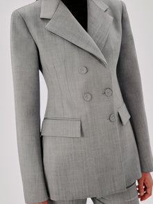 Another Tomorrow Double Breasted Structured Jacket in Black/White – Wool Women's Jacket