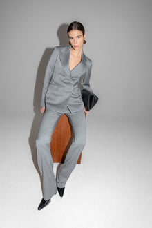 Another Tomorrow Double Breasted Structured Jacket in Black/White – Wool Women's Jacket