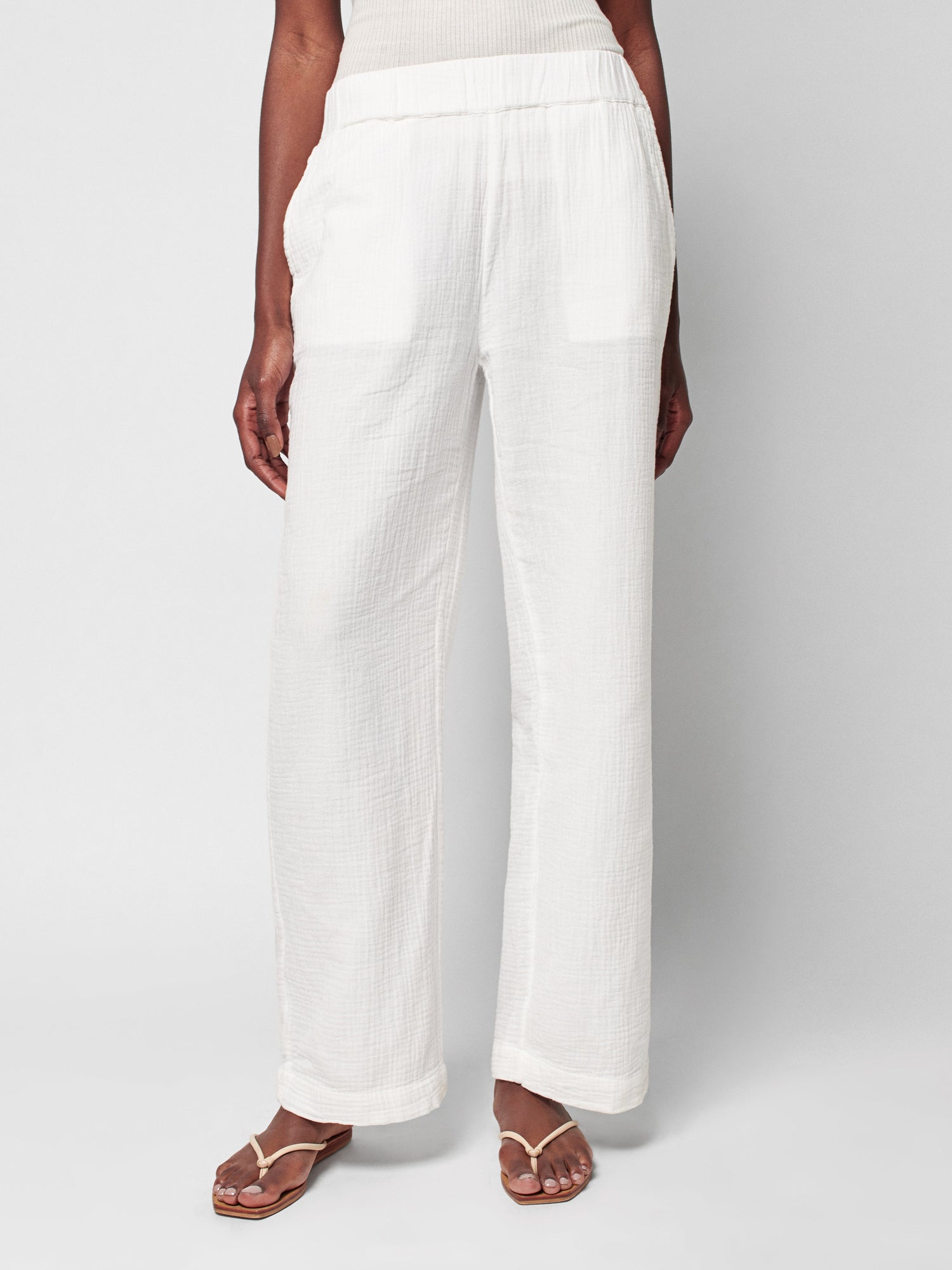 Womens | Dream Cotton Gauze Wide Leg Pant | White