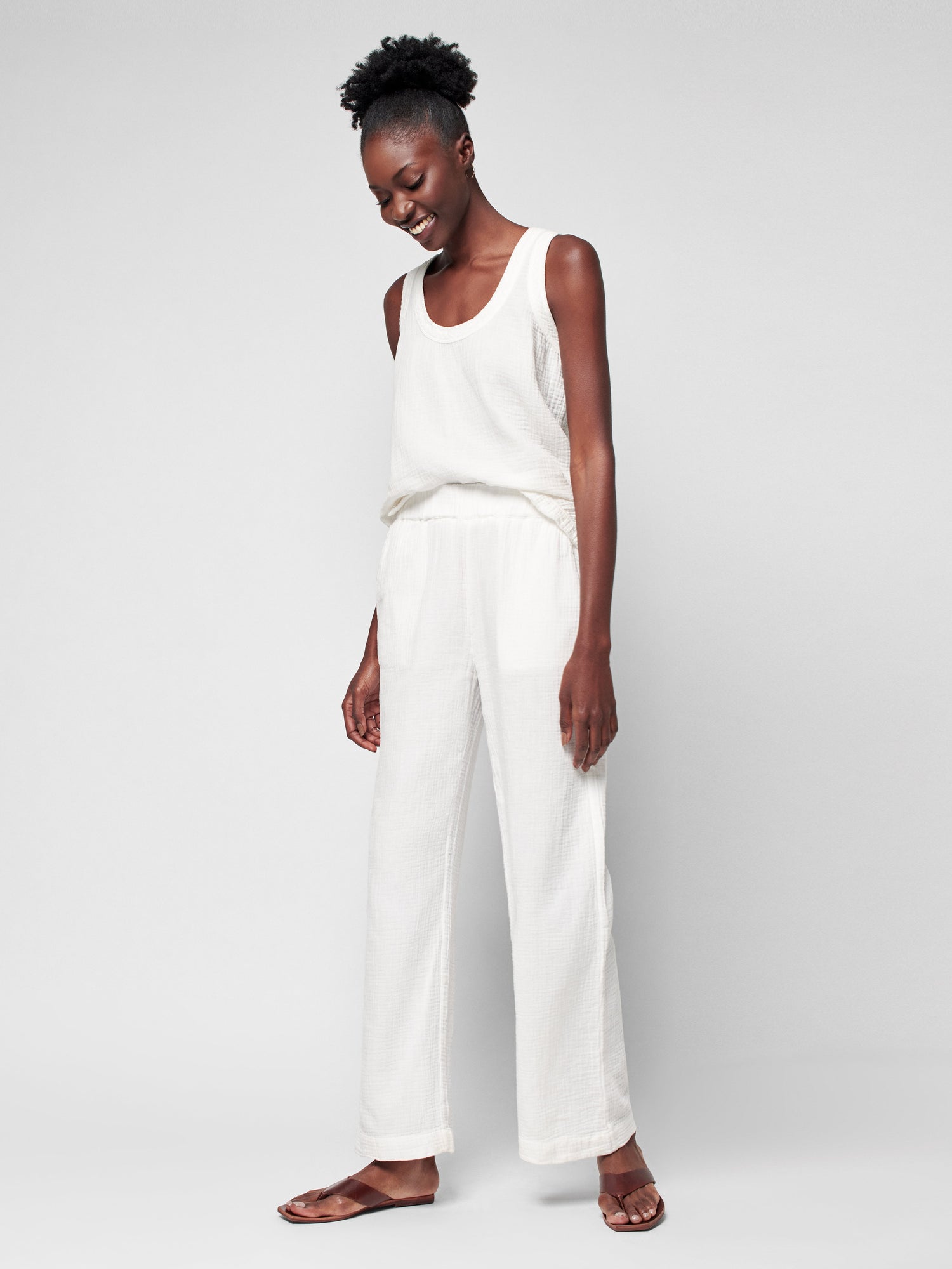 Womens | Dream Cotton Gauze Wide Leg Pant | White
