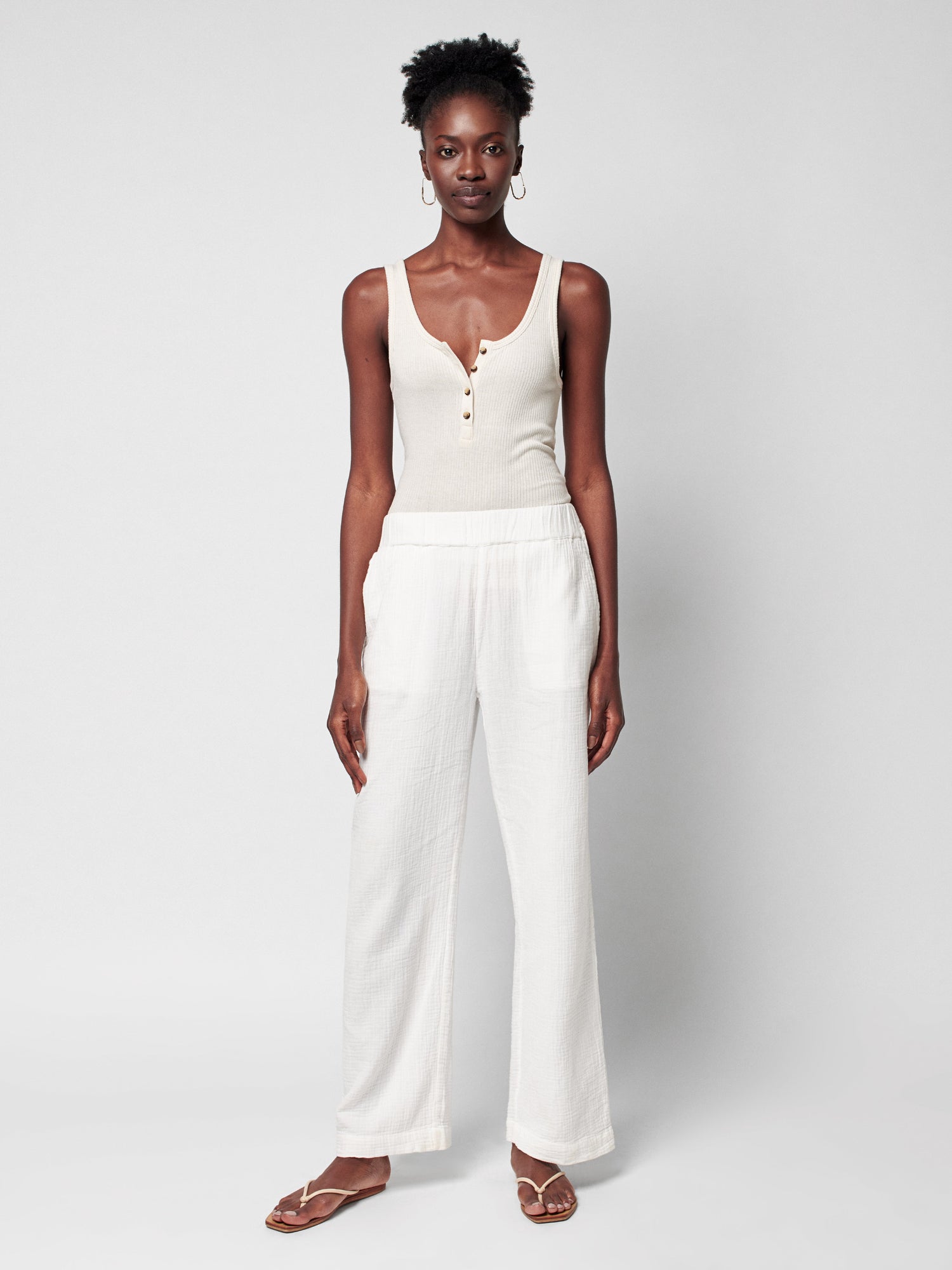 Womens | Dream Cotton Gauze Wide Leg Pant | White