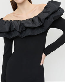 Suki Dress in black jersey fabric.