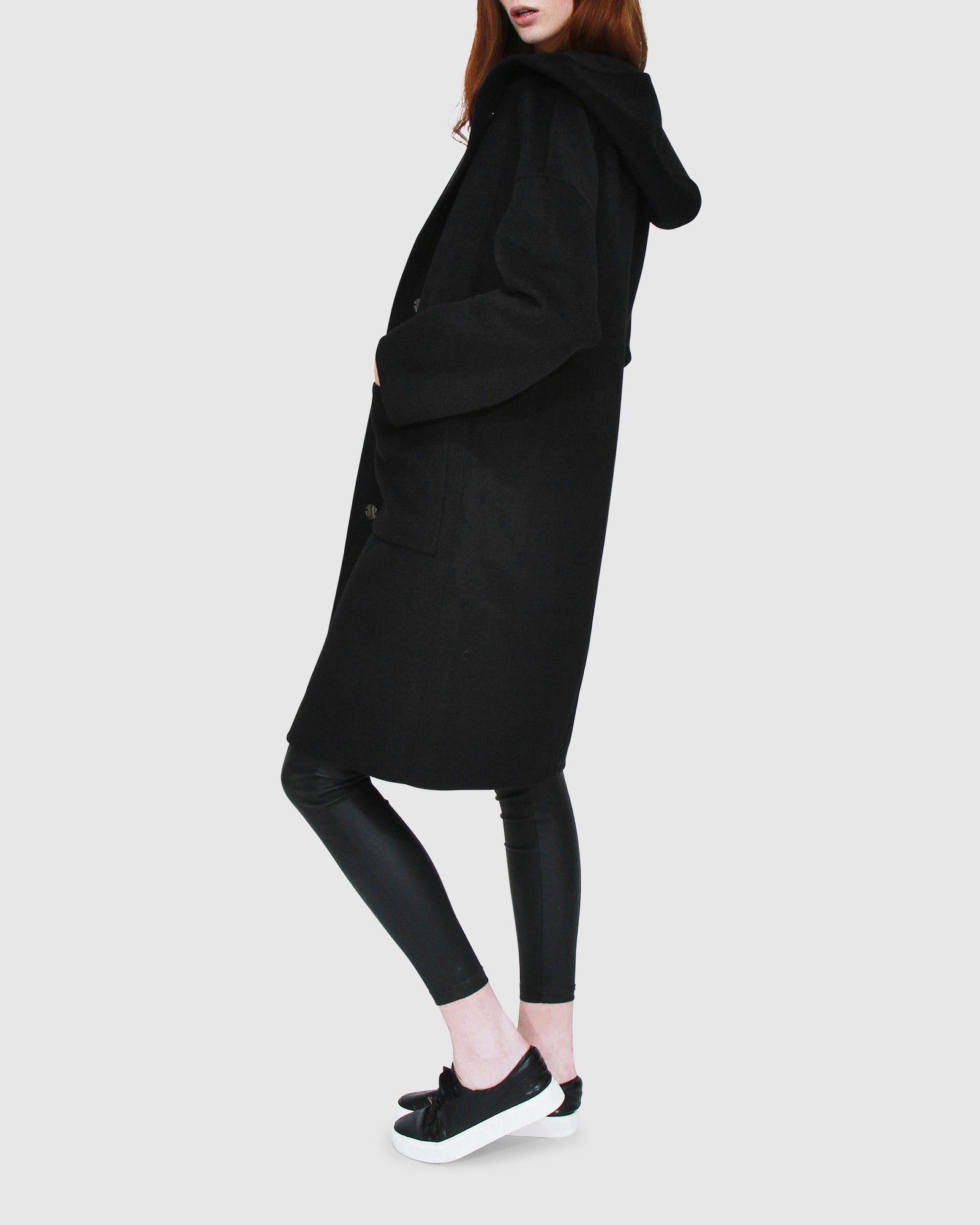 Women | Sunday Morning Wool Blend Hooded Coat | Black
