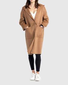 Women | Sunday Morning Wool Blend Hooded Coat | Camel